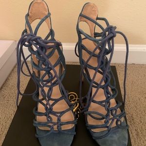 Denim gladiator heels